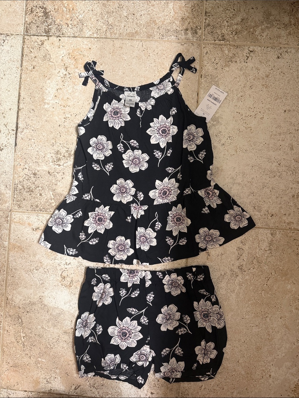 Carter's Black Floral Peplum Tank & Shorts Set - Picture 1 of 1